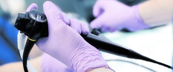 Instrument for endoscopy in the doctor's hands.